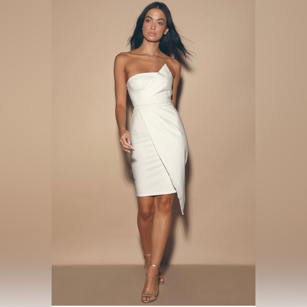 Lulus - Queen of the City White Strapless Bodycon Dress - Size M